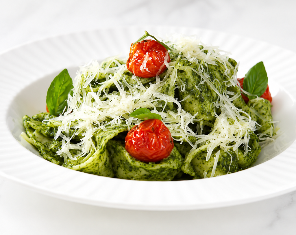 Tagliatelle fresco al Pesto con Tomates Cherry